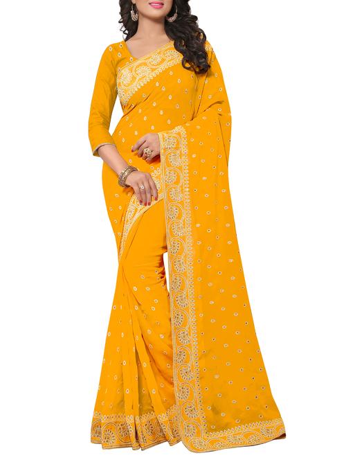 embellished floral border stone work saree with blouse - 15414416 - Standard Image - 1