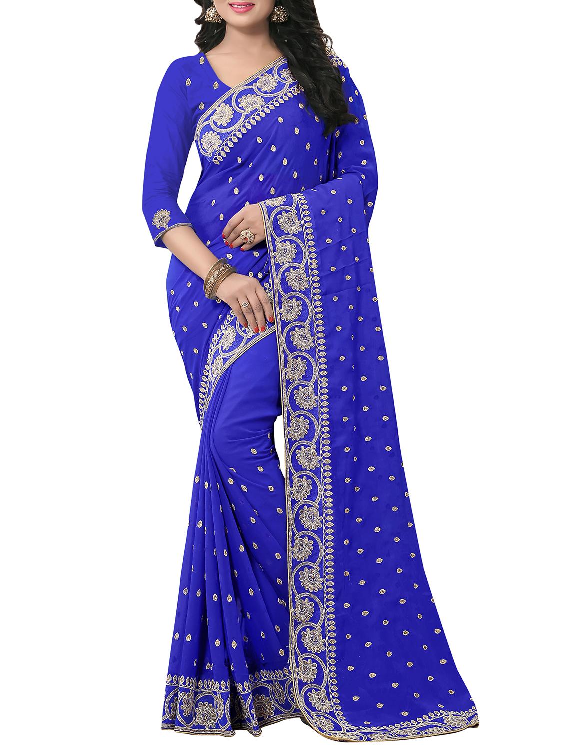 embellished floral border stone work saree with blouse - 15414417 - Zoom Image - 1