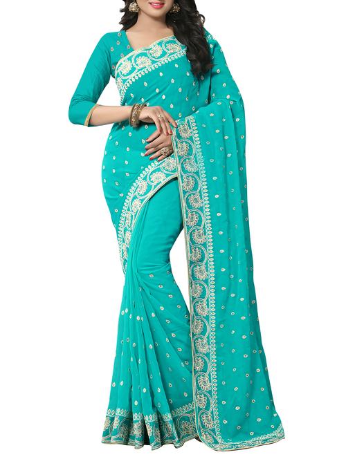 embellished floral border stone work saree with blouse - 15414420 - Standard Image - 1