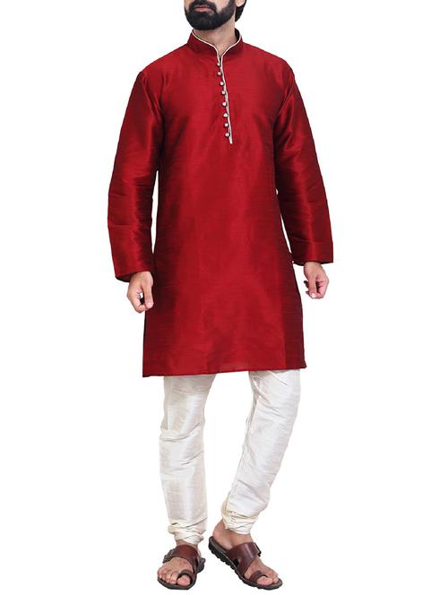 red silk blend kurta pyjama set - 15414562 - Very Small Image - 1