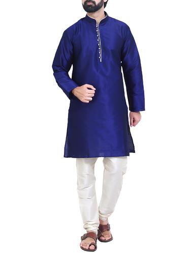 blue silk blend kurta pyjama set - 15414563 - Very Small Image - 1