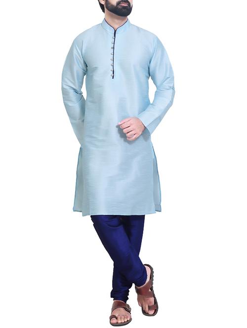 blue silk blend kurta pyjama set - 15414565 - Very Small Image - 1