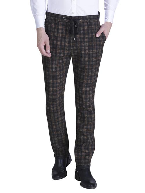 brown polyester flat front casual trouser - 15414570 - Standard Image - 1
