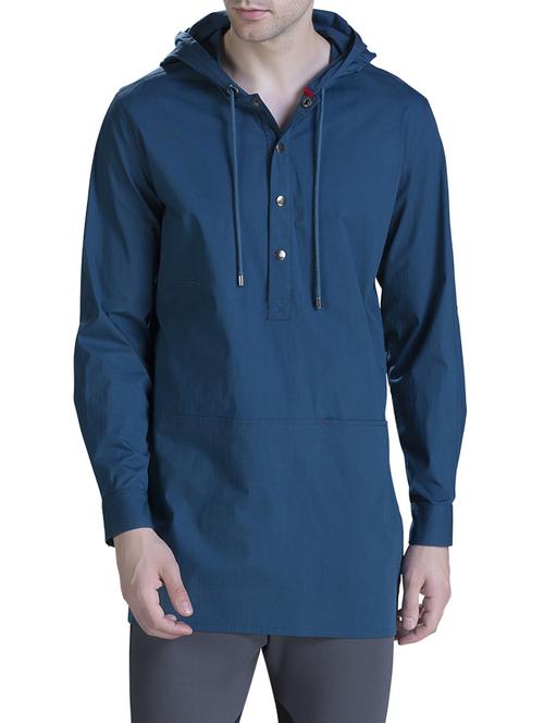 blue cotton short kurta - 15414590 - Standard Image - 1