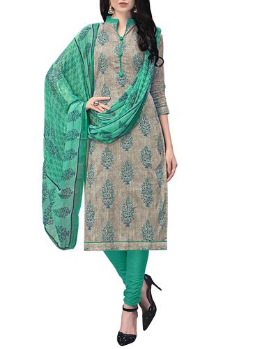 Printed unstitched churidaar suit - 15414634 - Very Small Image - 1
