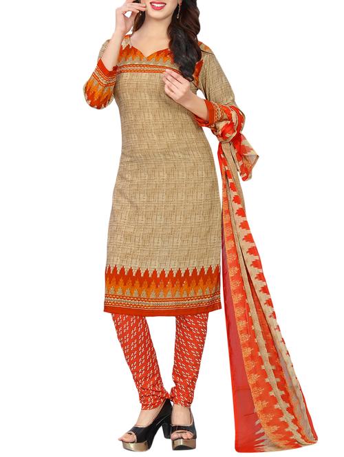 Printed unstitched churidaar suit - 15414648 - Standard Image - 1
