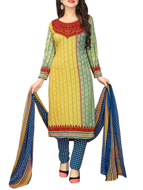 Printed unstitched churidaar suit - 15414649 - Standard Image - 1