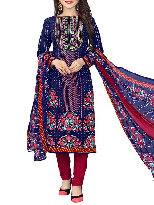 Printed unstitched churidaar suit - 15414663 - Very Small Image - 1