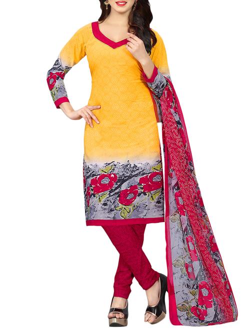 Printed unstitched churidaar suit - 15414670 - Standard Image - 1