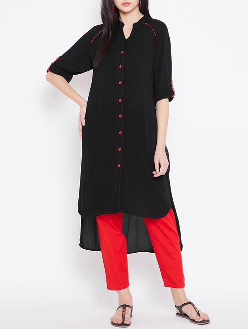 High low piping kurta - 15414691 - Standard Image - 1