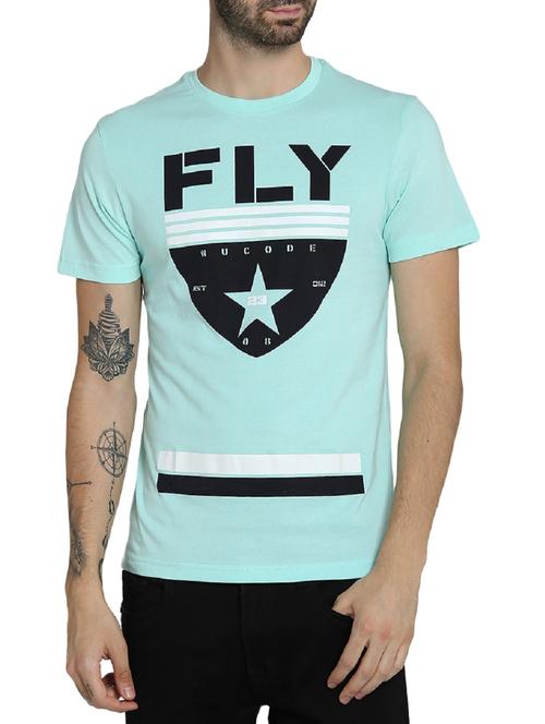 light blue cotton front print tshirt - 15414706 - Standard Image - 1