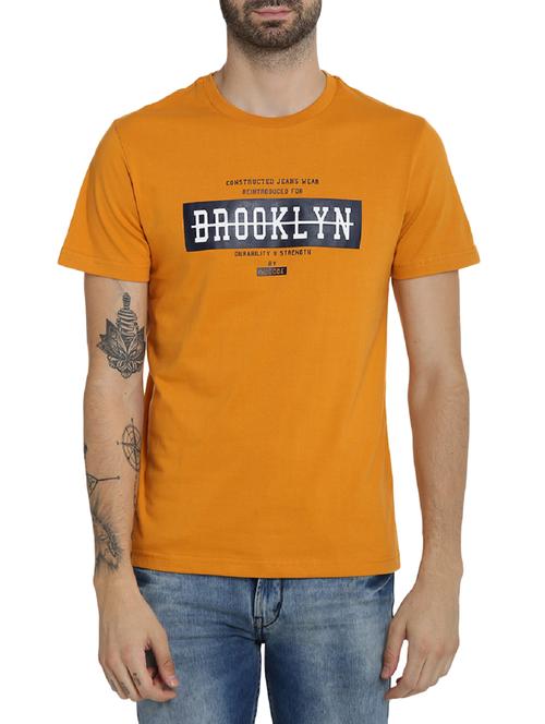orange cotton chest print t-shirt - 15414707 - Standard Image - 1