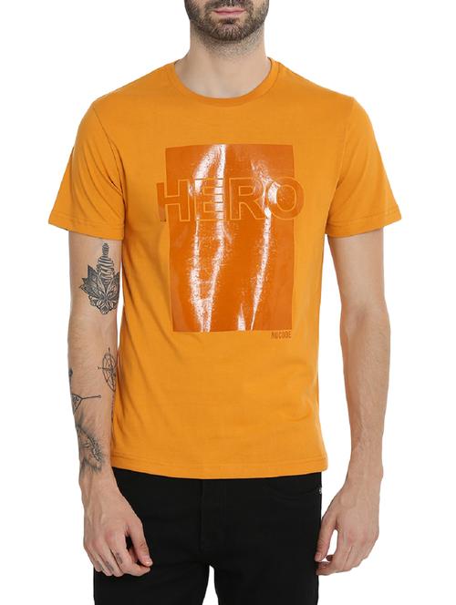 orange cotton chest print t-shirt - 15414712 - Standard Image - 1