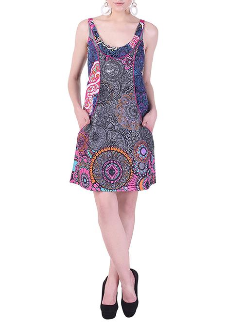 printed a-line sleeveless dress - 15414749 - Standard Image - 1
