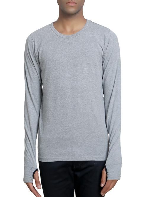 grey cotton blend thumb hole t-shirt - 15414775 - Very Small Image - 1