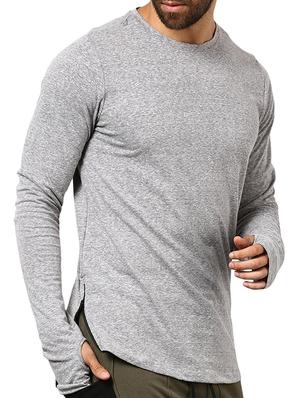 grey cotton blend thumb hole t-shirt - 15414797 - Standard Image - 2
