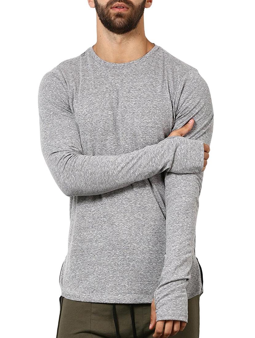 grey cotton blend thumb hole t-shirt - 15414797 - Zoom Image - 1