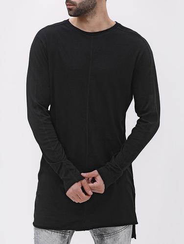 black cotton blend thumb hole t-shirt - 15414806 - Very Small Image - 1
