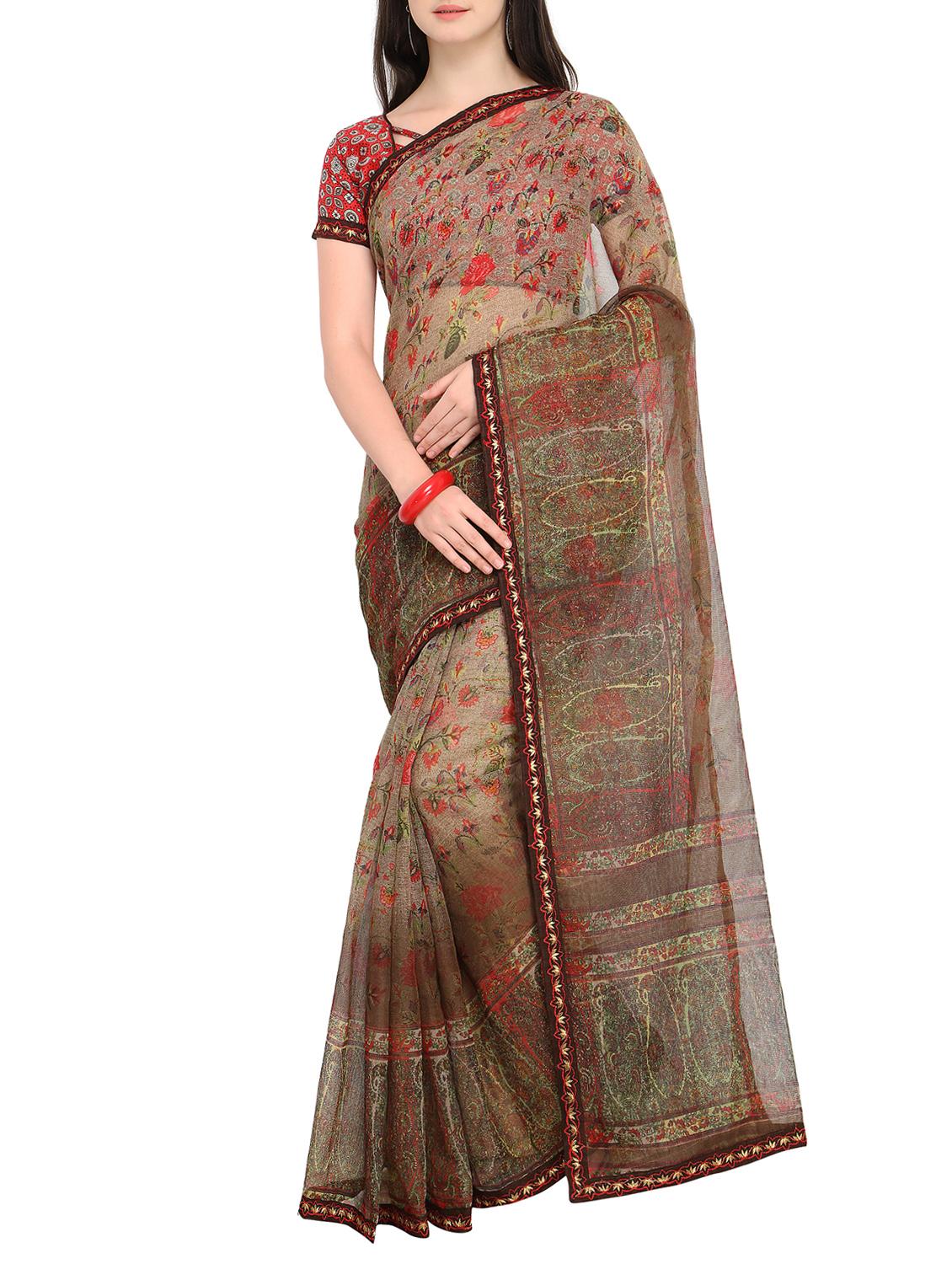 Floral printed saree with blouse - 15414825 - Zoom Image - 1