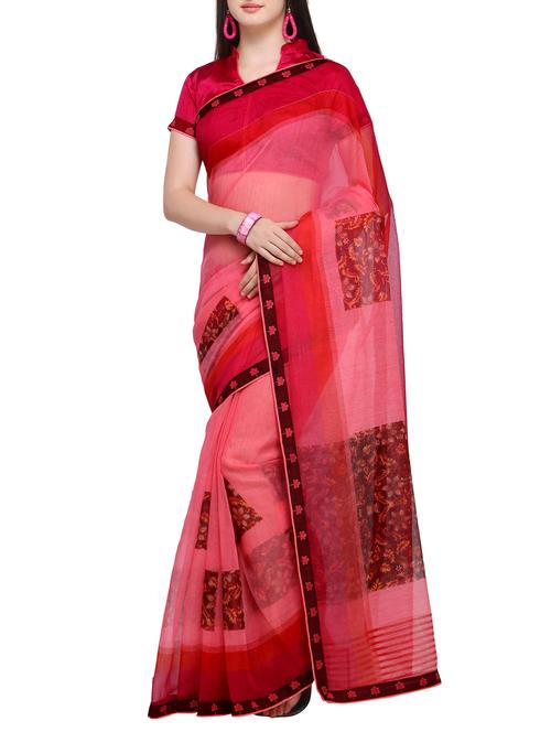 Contrast bordered printed saree with blouse - 15414826 - Standard Image - 1