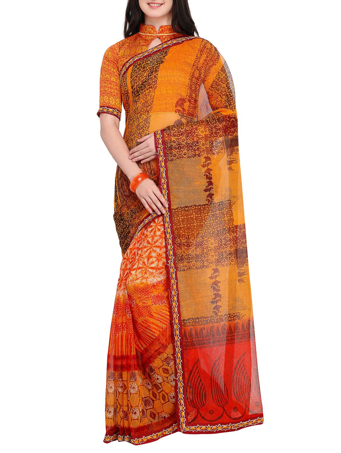 cotton blend printed saree. with blouse - 15414830 - Zoom Image - 1