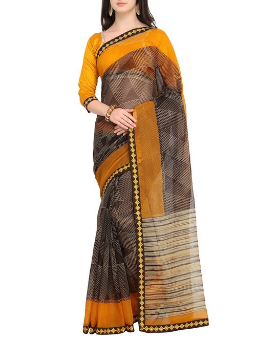 Contrast bordered Geometrical printed saree with blouse - 15414834 - Standard Image - 1