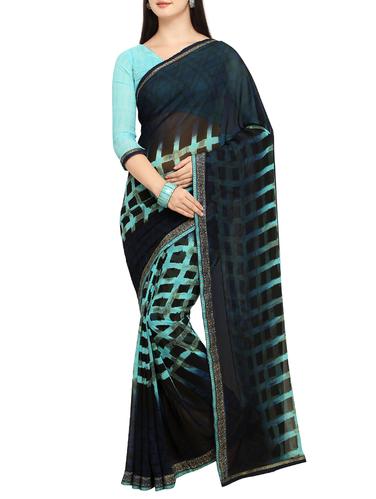 Checkered printed saree with blouse - 15414843 - Very Small Image - 1