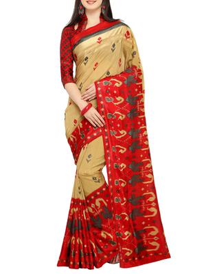 Contrast bordered woven saree with blouse - 15414926 - Standard Image - 1