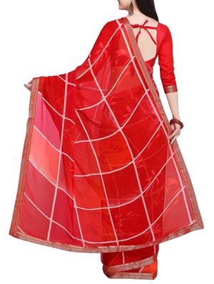 checkered printed saree with blouse - 15414937 - Standard Image - 2