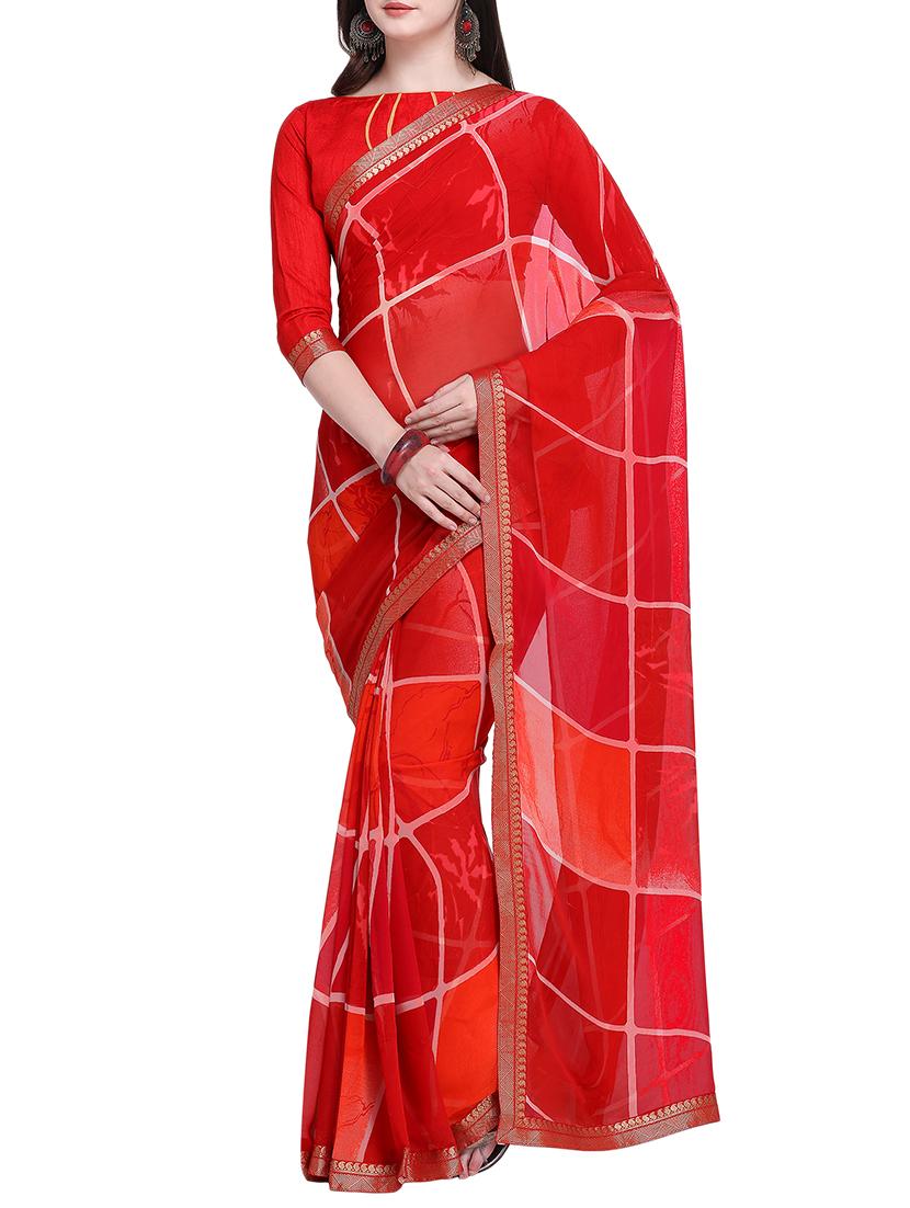 checkered printed saree with blouse - 15414937 - Zoom Image - 1
