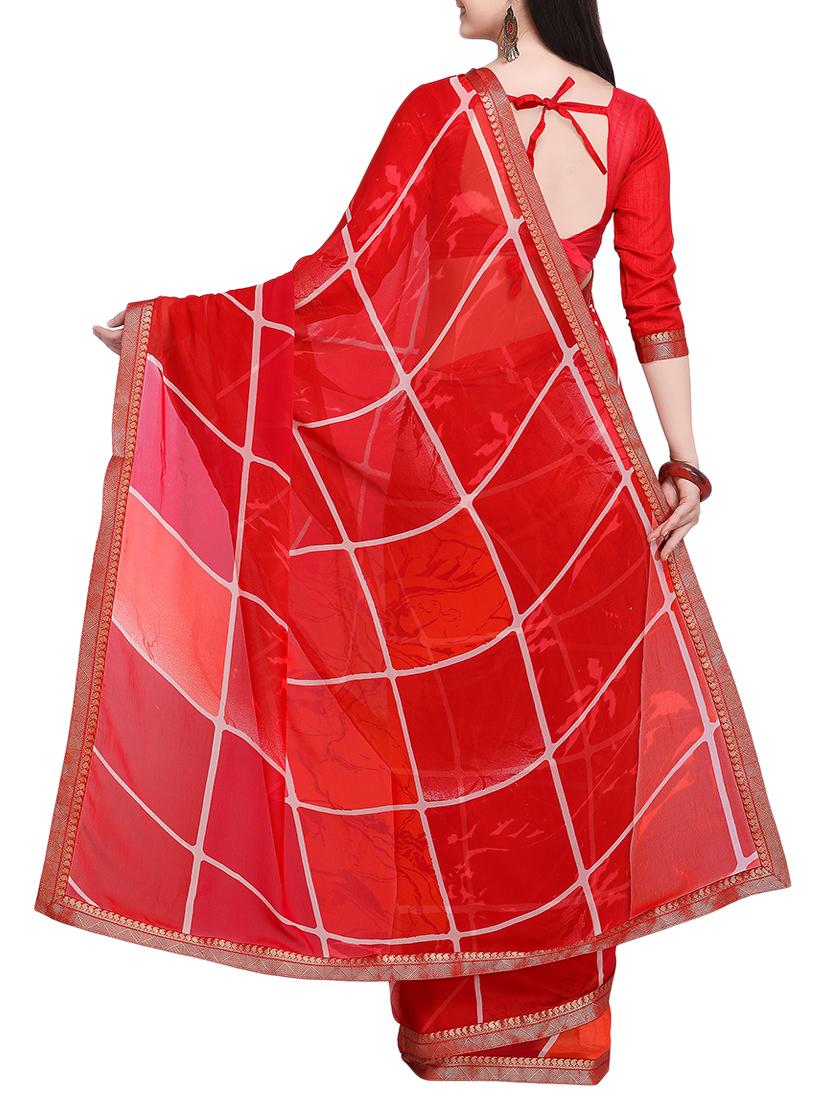 checkered printed saree with blouse - 15414937 - Zoom Image - 2