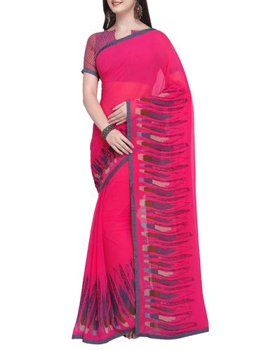 Contrast bordered saree with blouse - 15414951 - Very Small Image - 1