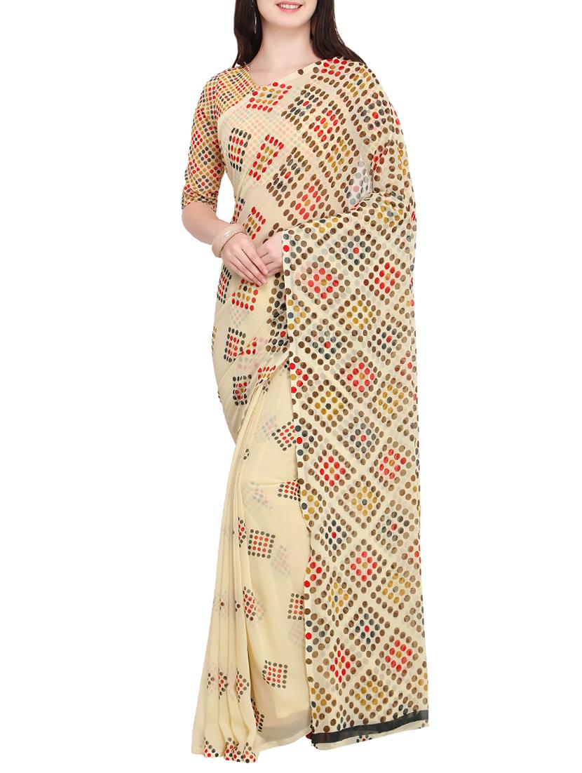 Polka dots printed saree with blouse - 15414960 - Zoom Image - 1
