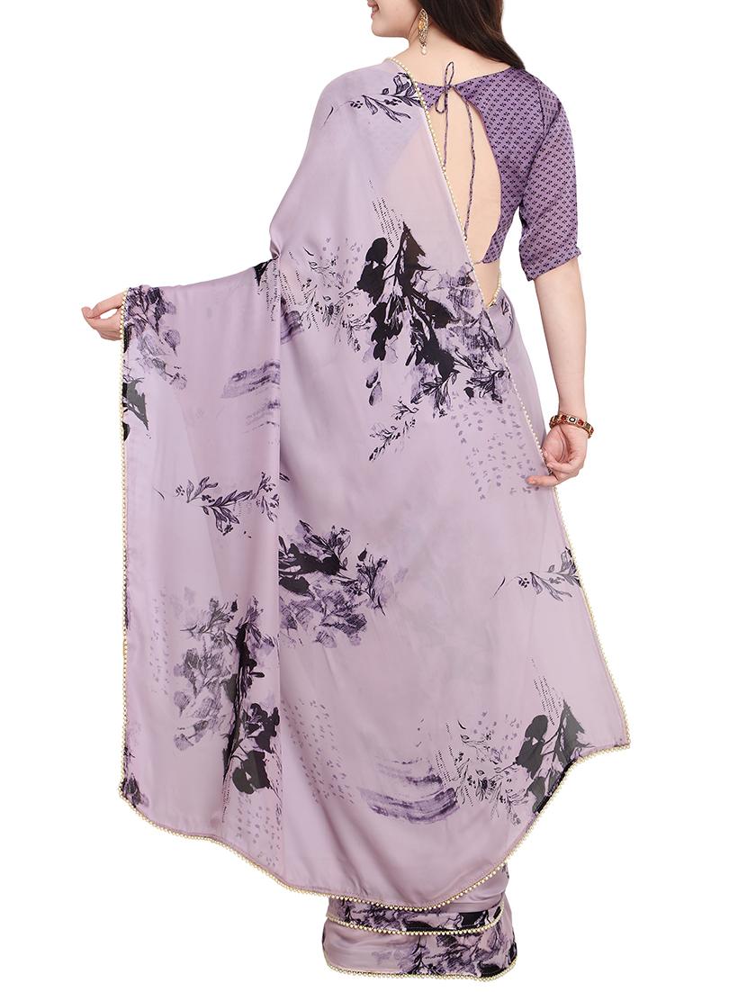 purple cotton printed saree with blouse - 15414965 - Zoom Image - 2