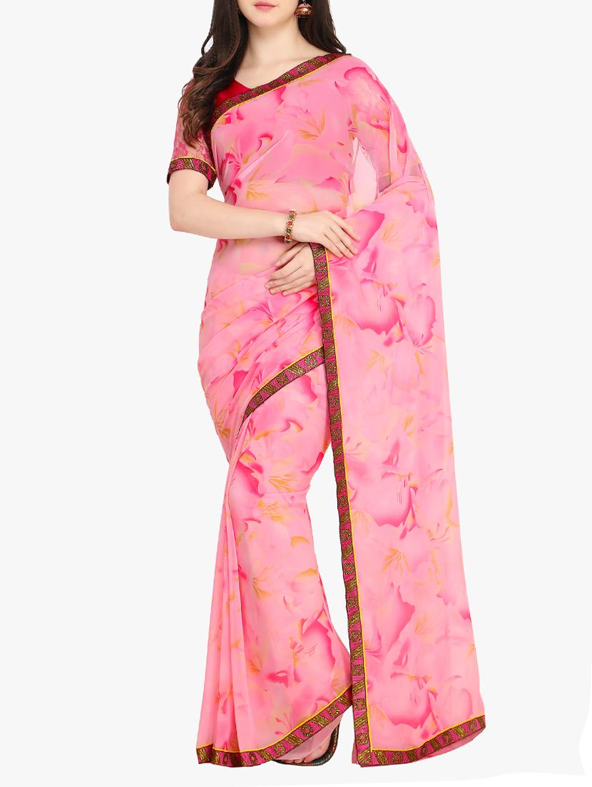 Baby pink printed saree with blouse - 15414973 - Zoom Image - 1