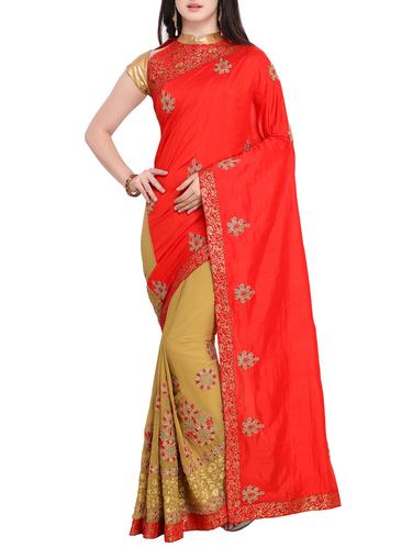 Zari embroidered half and half saree with blouse - 15414975 - Very Small Image - 1