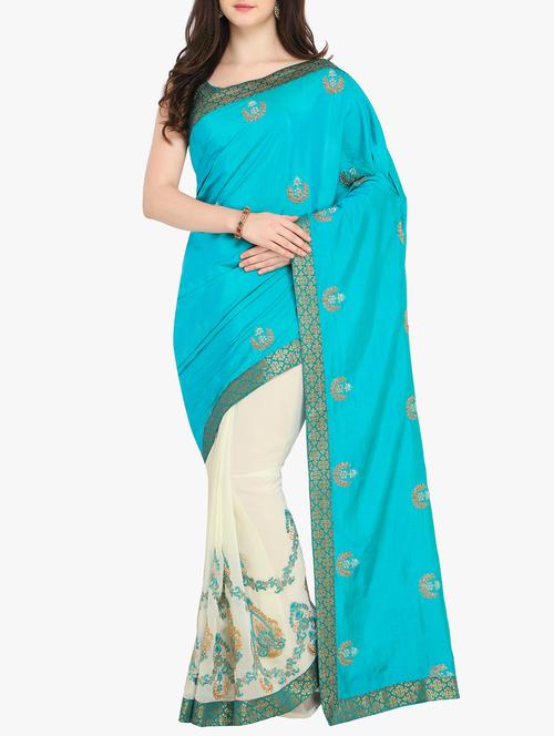 Embroidered half and half saree with blouse - 15414978 - Standard Image - 1