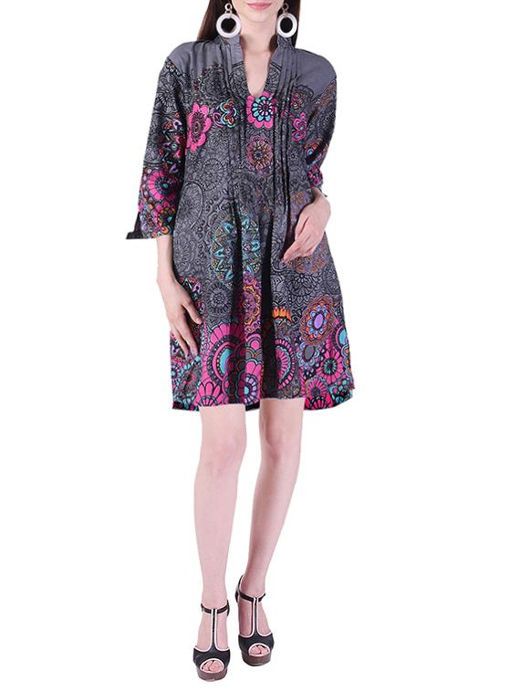 pleated printed a-line dress - 15414984 - Zoom Image - 1
