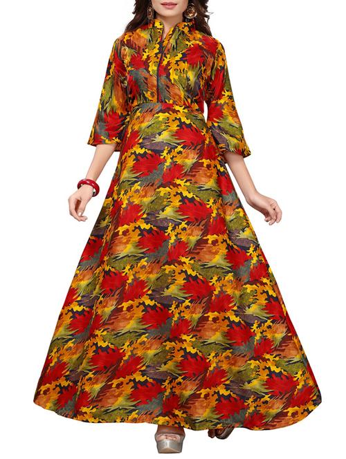 yellow satin fit & flare gown - 15415013 - Standard Image - 1