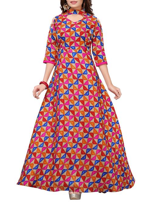 orange satin fit & flare gown - 15415015 - Standard Image - 1