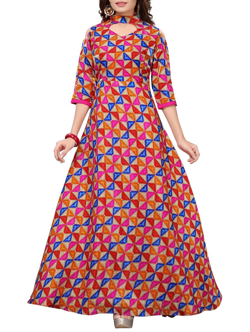 orange satin fit & flare gown - 15415015 - Zoom Image - 1