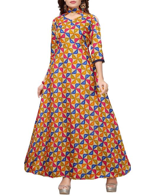 yellow satin fit & flare gown - 15415017 - Standard Image - 1