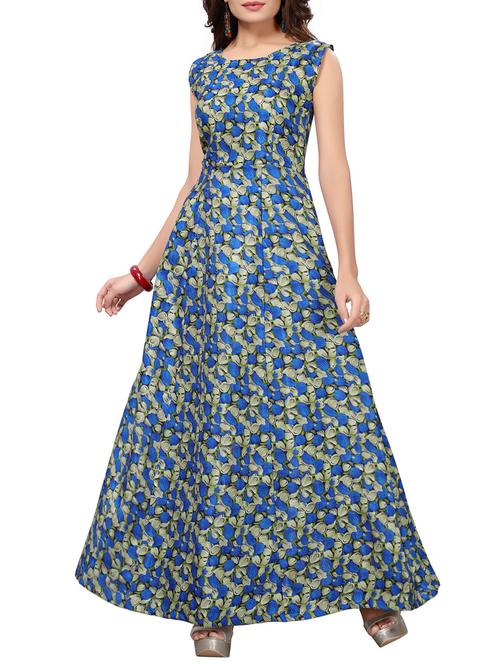 blue satin fit & flare gown - 15415019 - Standard Image - 1