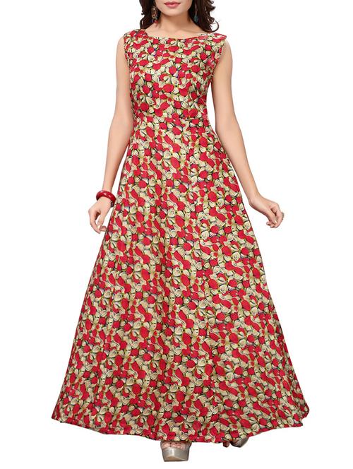 red satin fit & flare gown - 15415021 - Standard Image - 1