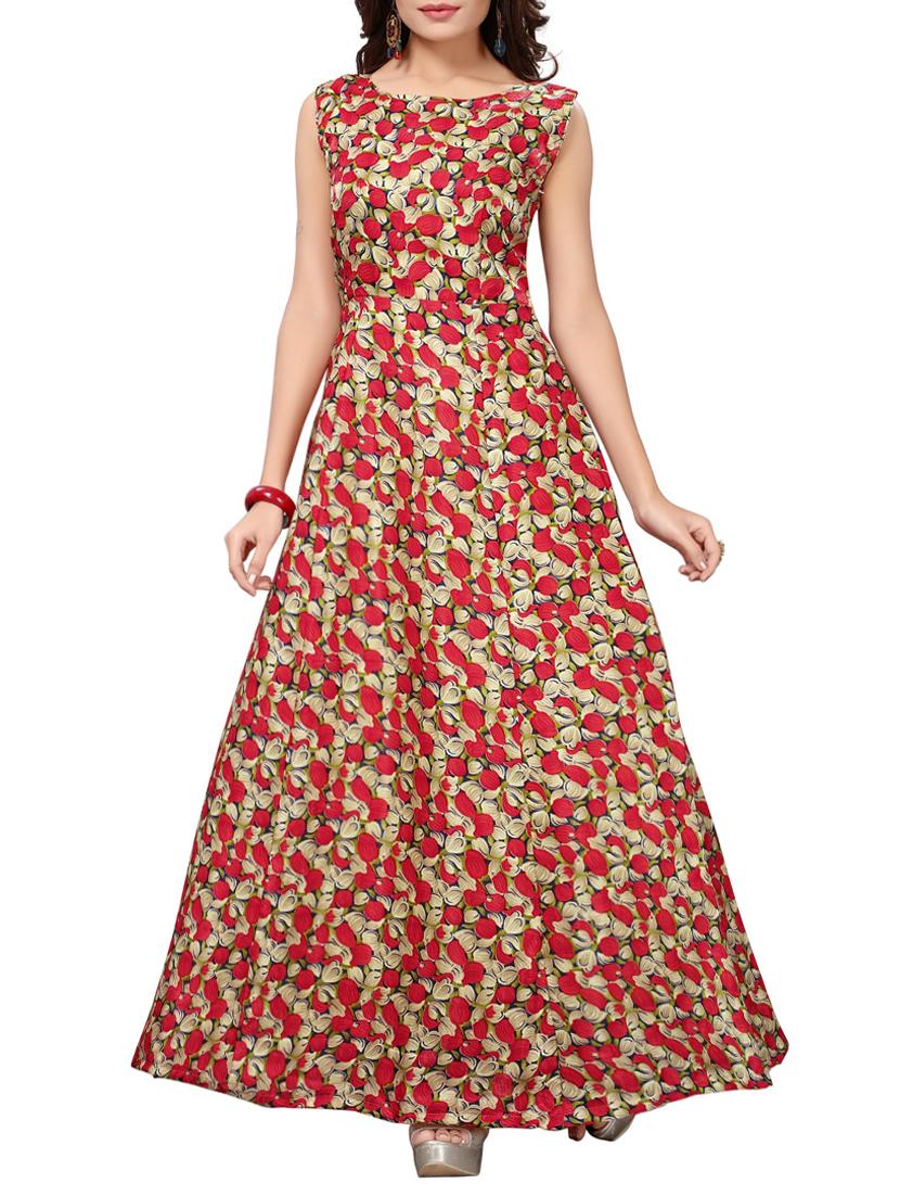 red satin fit & flare gown - 15415021 - Zoom Image - 1
