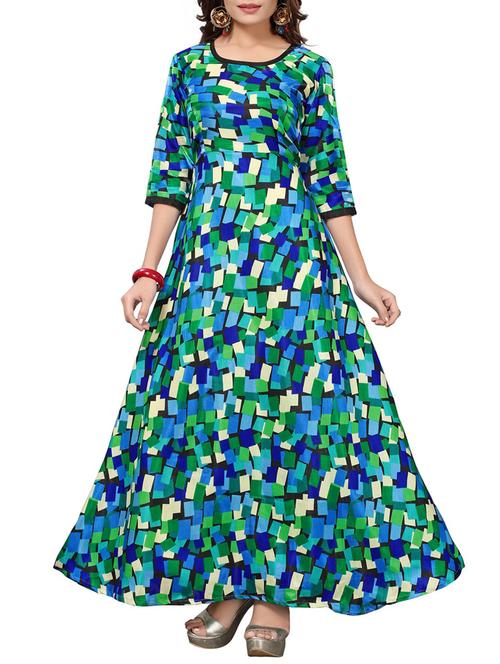 blue satin fit & flare gown - 15415023 - Standard Image - 1