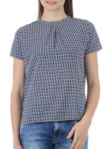 Geometric print mock neck top - 15415272 - Very Small Image - 1