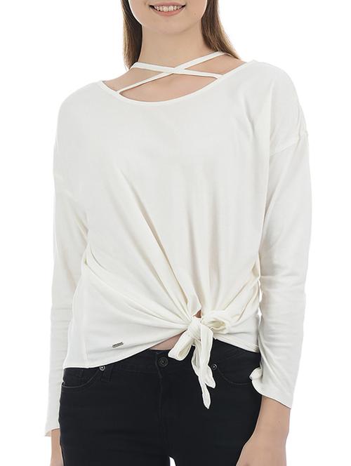 x line neck front tie knot top - 15415275 - Standard Image - 1