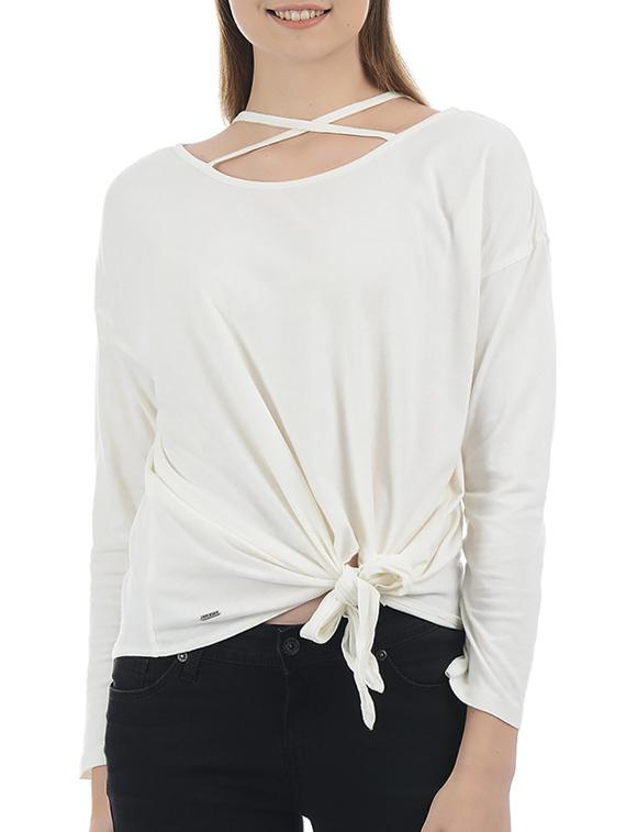 x line neck front tie knot top - 15415275 - Zoom Image - 1