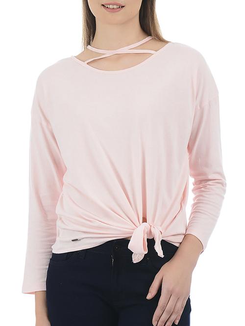 x line neck front tie knot top - 15415276 - Standard Image - 1